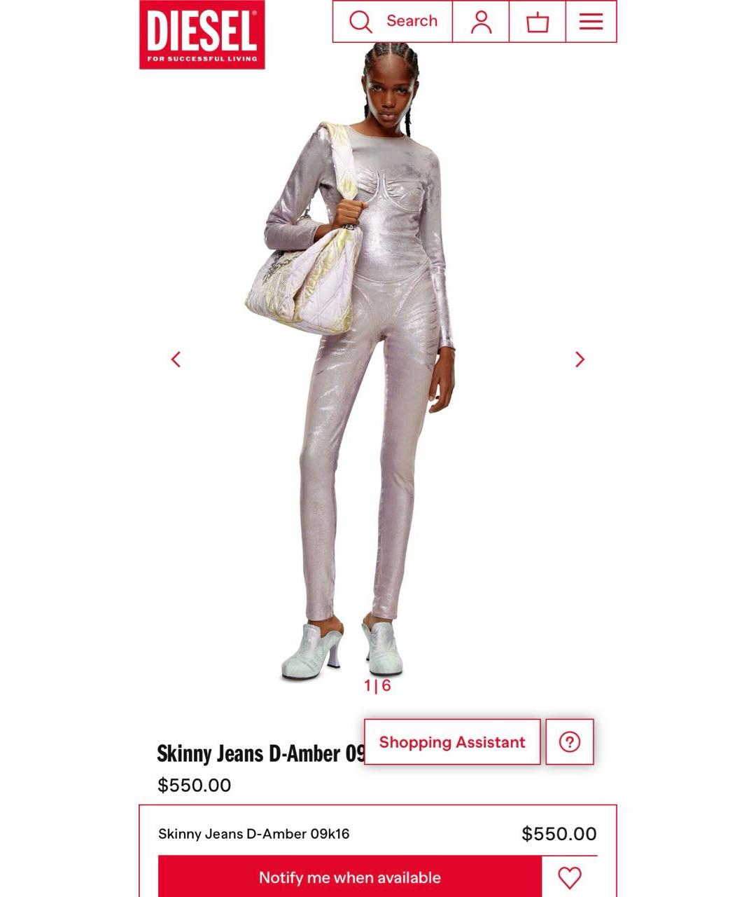 DIESEL Розовые хлопко-эластановые джинсы слим, фото 8