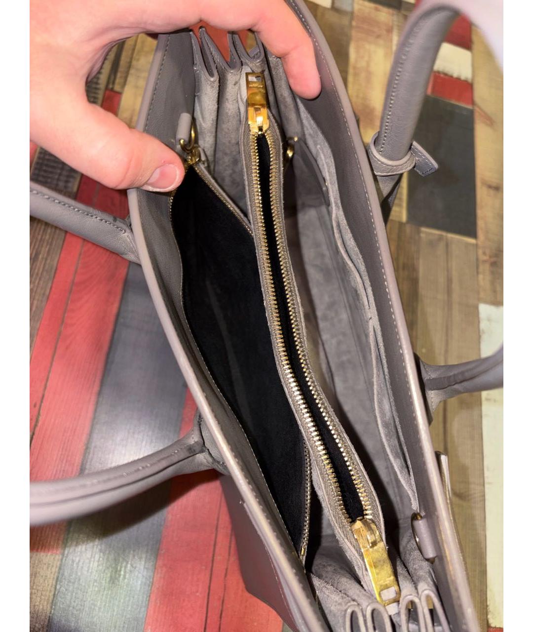 SAINT LAURENT Антрацитовая кожаная сумка с короткими ручками, фото 4
