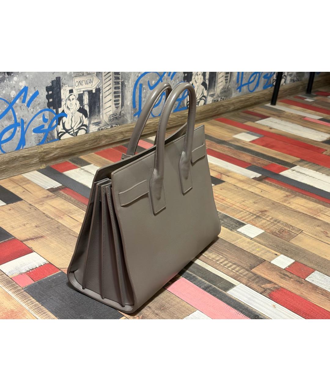 SAINT LAURENT Антрацитовая кожаная сумка с короткими ручками, фото 2