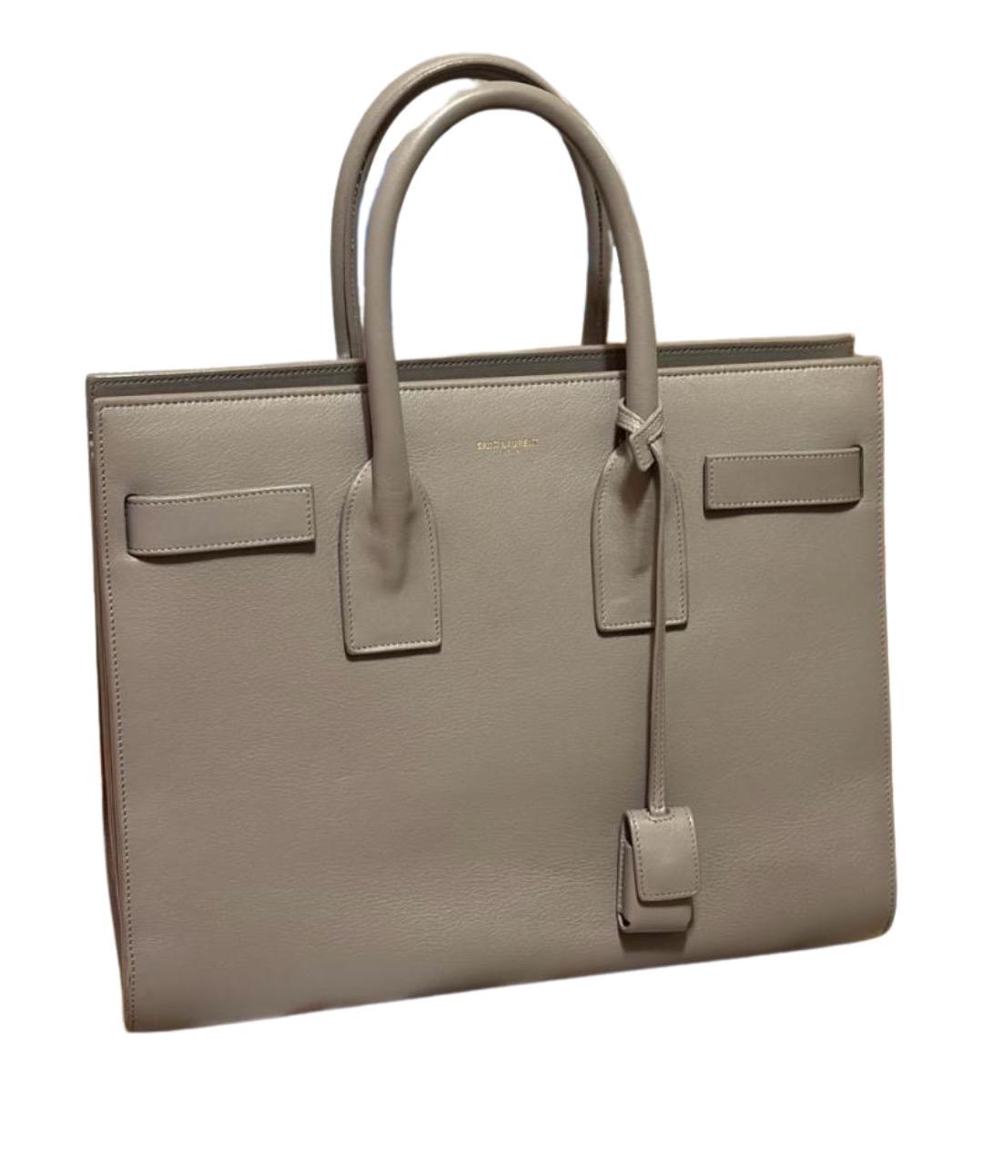 SAINT LAURENT Антрацитовая кожаная сумка с короткими ручками, фото 1