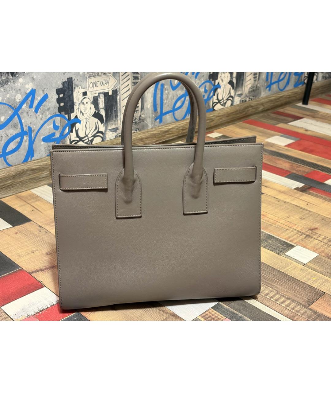 SAINT LAURENT Антрацитовая кожаная сумка с короткими ручками, фото 3