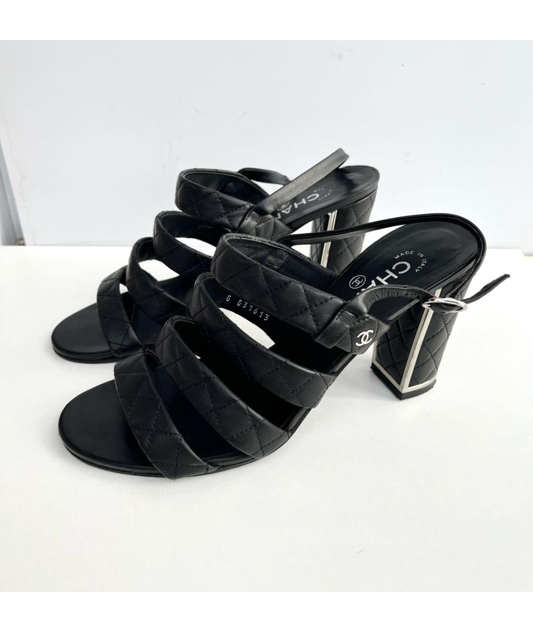 CHANEL Черные кожаные босоножки, фото 8