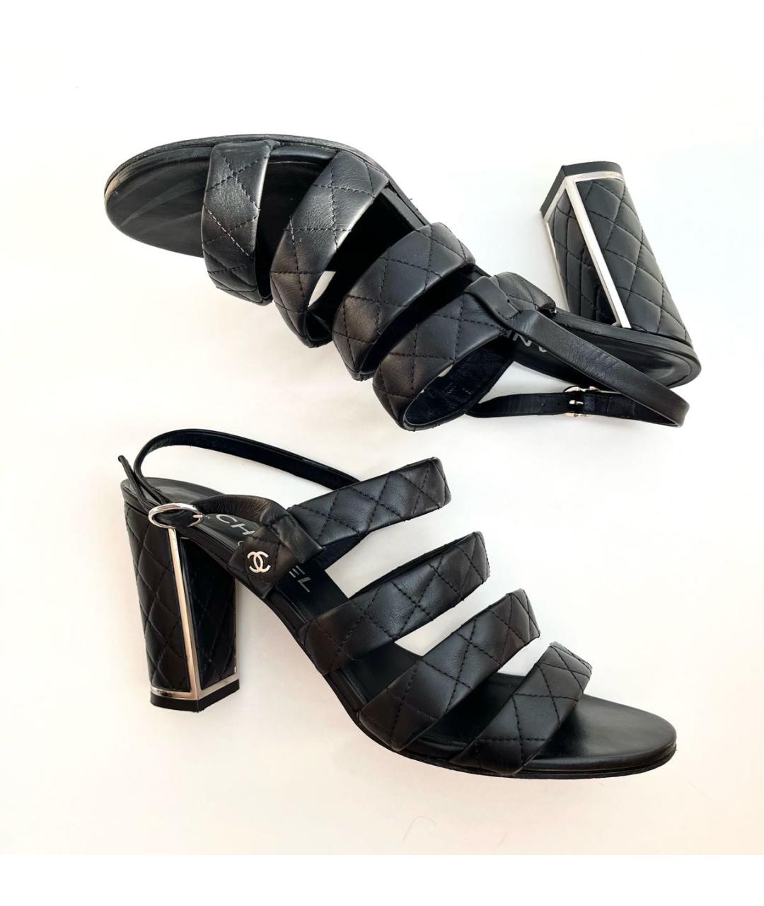 CHANEL Черные кожаные босоножки, фото 9