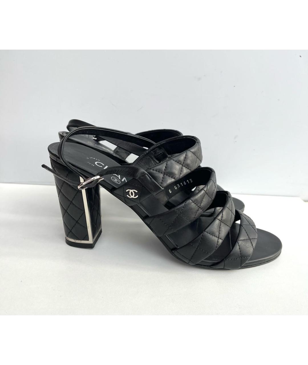 CHANEL Черные кожаные босоножки, фото 6