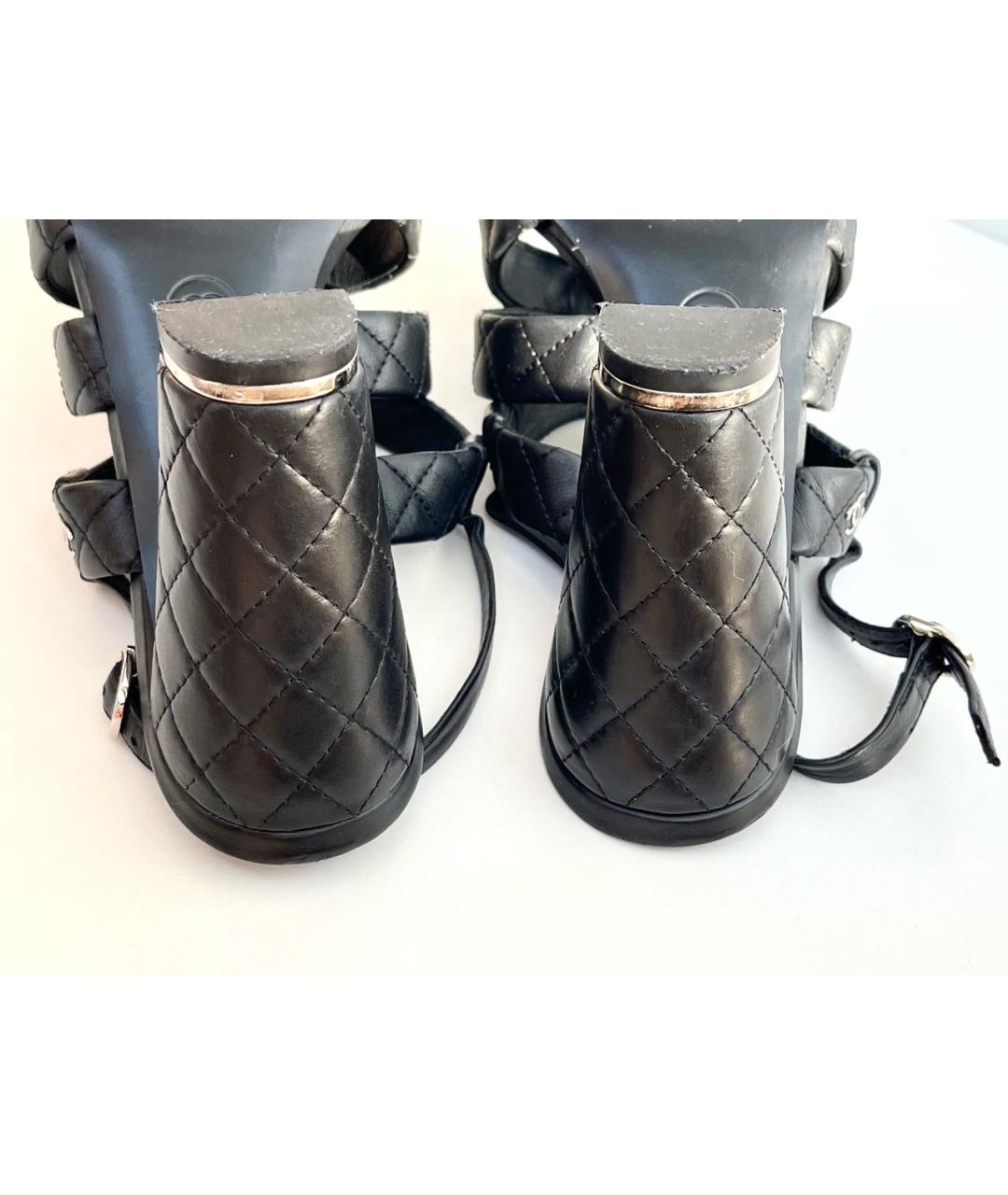 CHANEL Черные кожаные босоножки, фото 7
