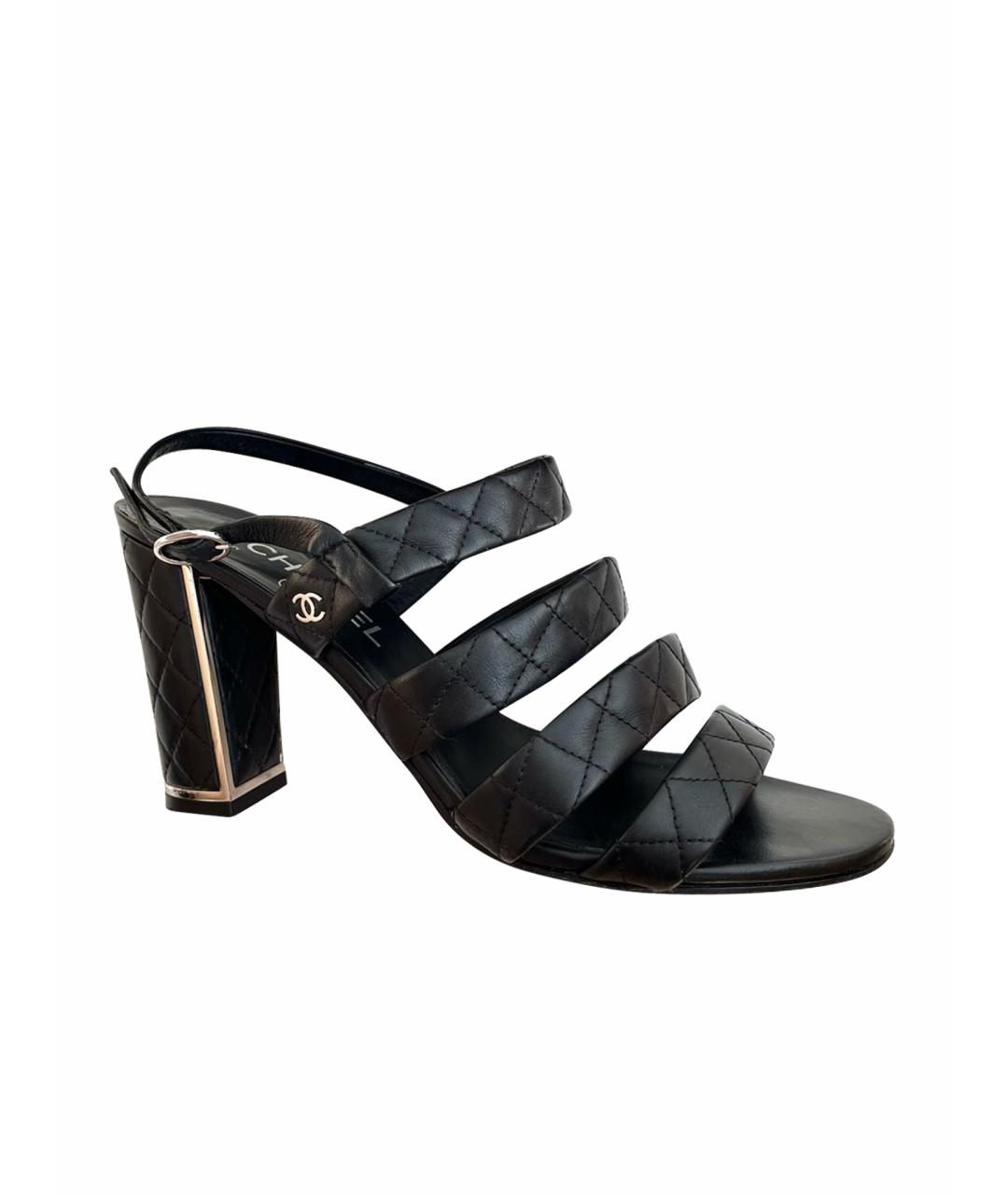 CHANEL Черные кожаные босоножки, фото 1