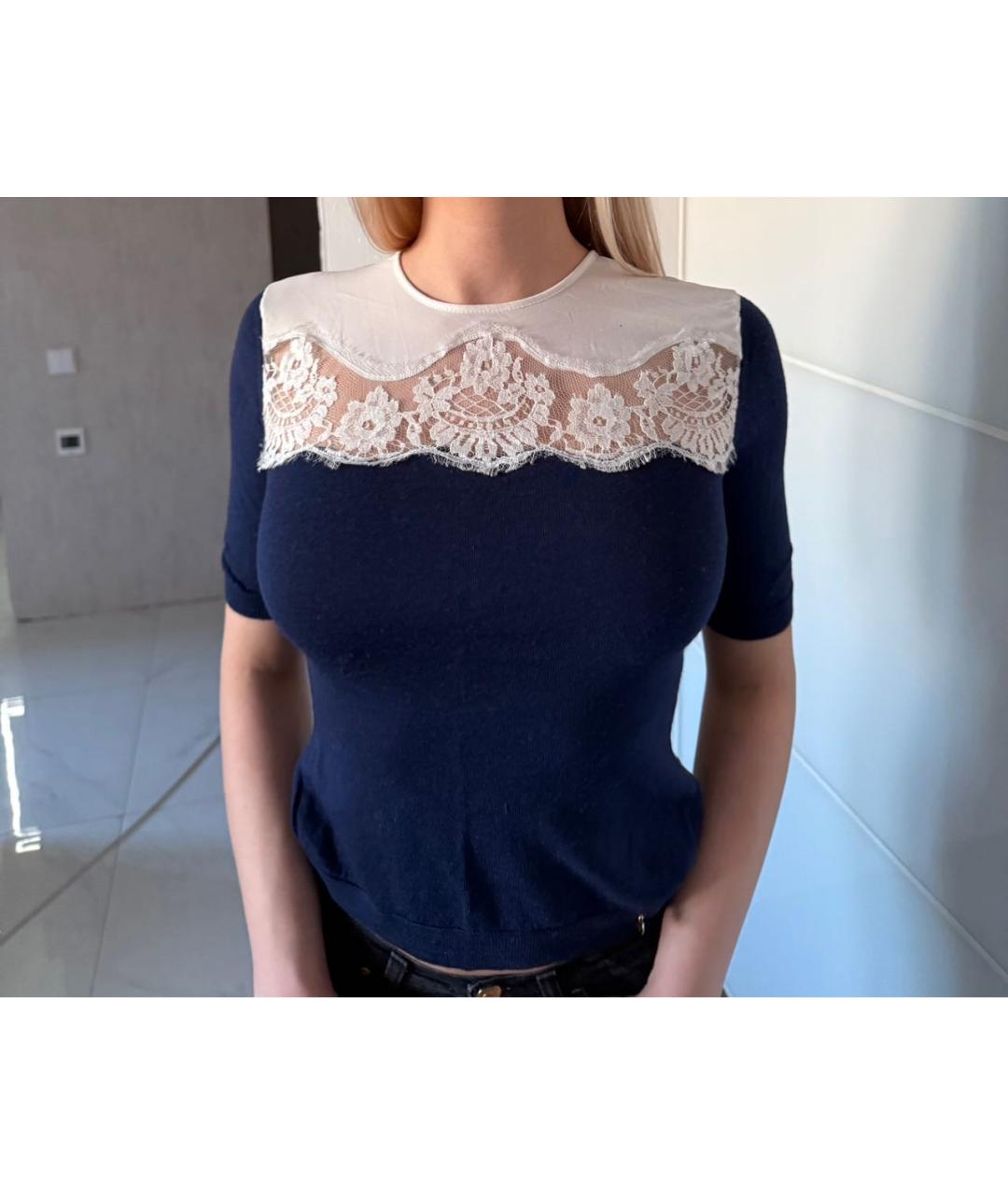 ELISABETTA FRANCHI Темно-синий хлопковый джемпер / свитер, фото 2