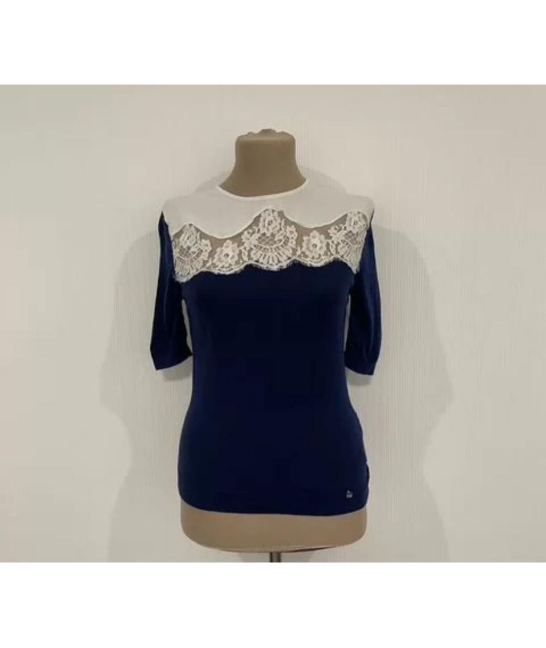 ELISABETTA FRANCHI Темно-синий хлопковый джемпер / свитер, фото 6