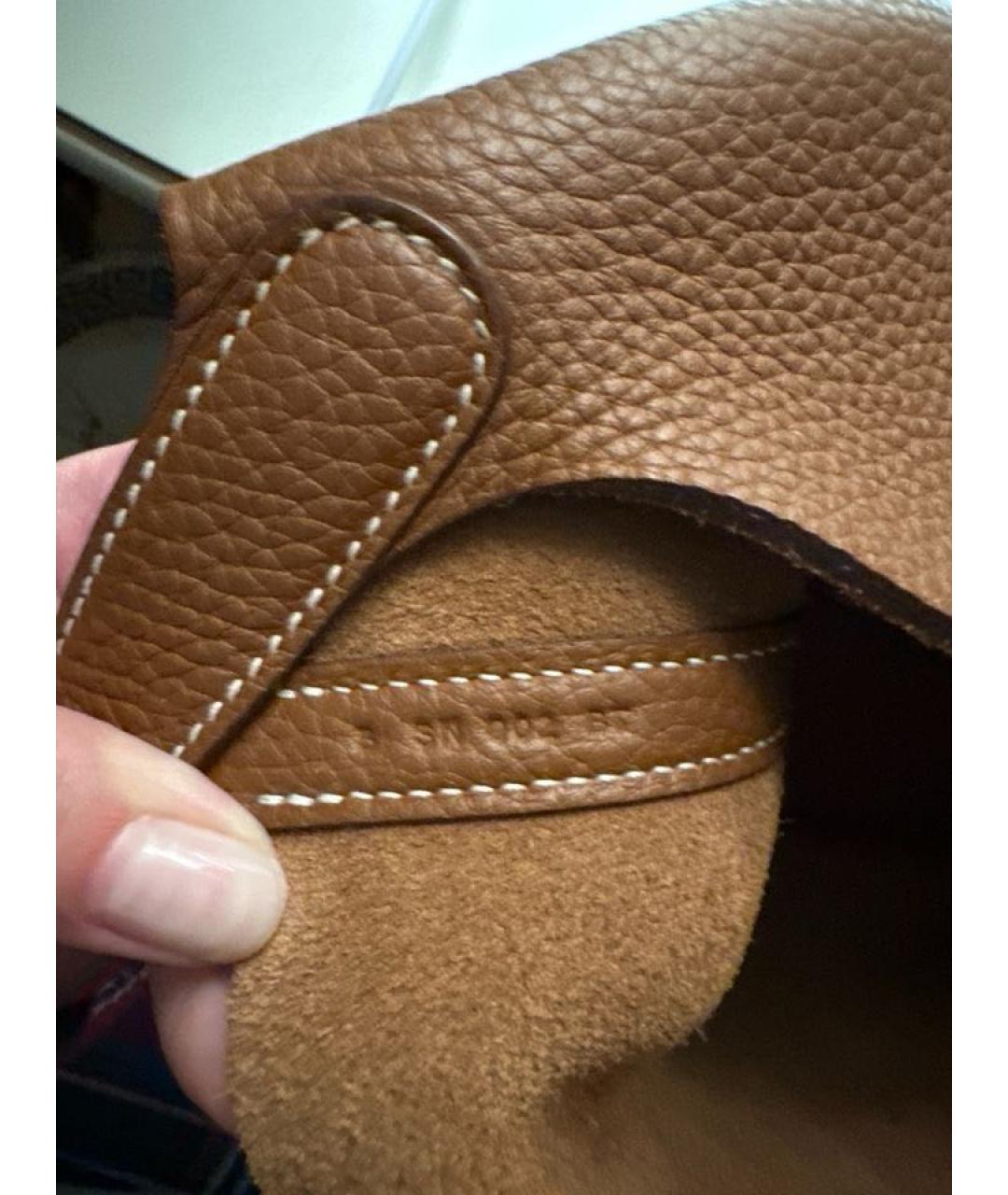 HERMES Коричневая кожаная сумка с короткими ручками, фото 5