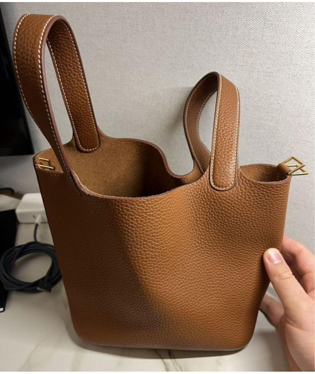 HERMES Коричневая кожаная сумка с короткими ручками, фото 2