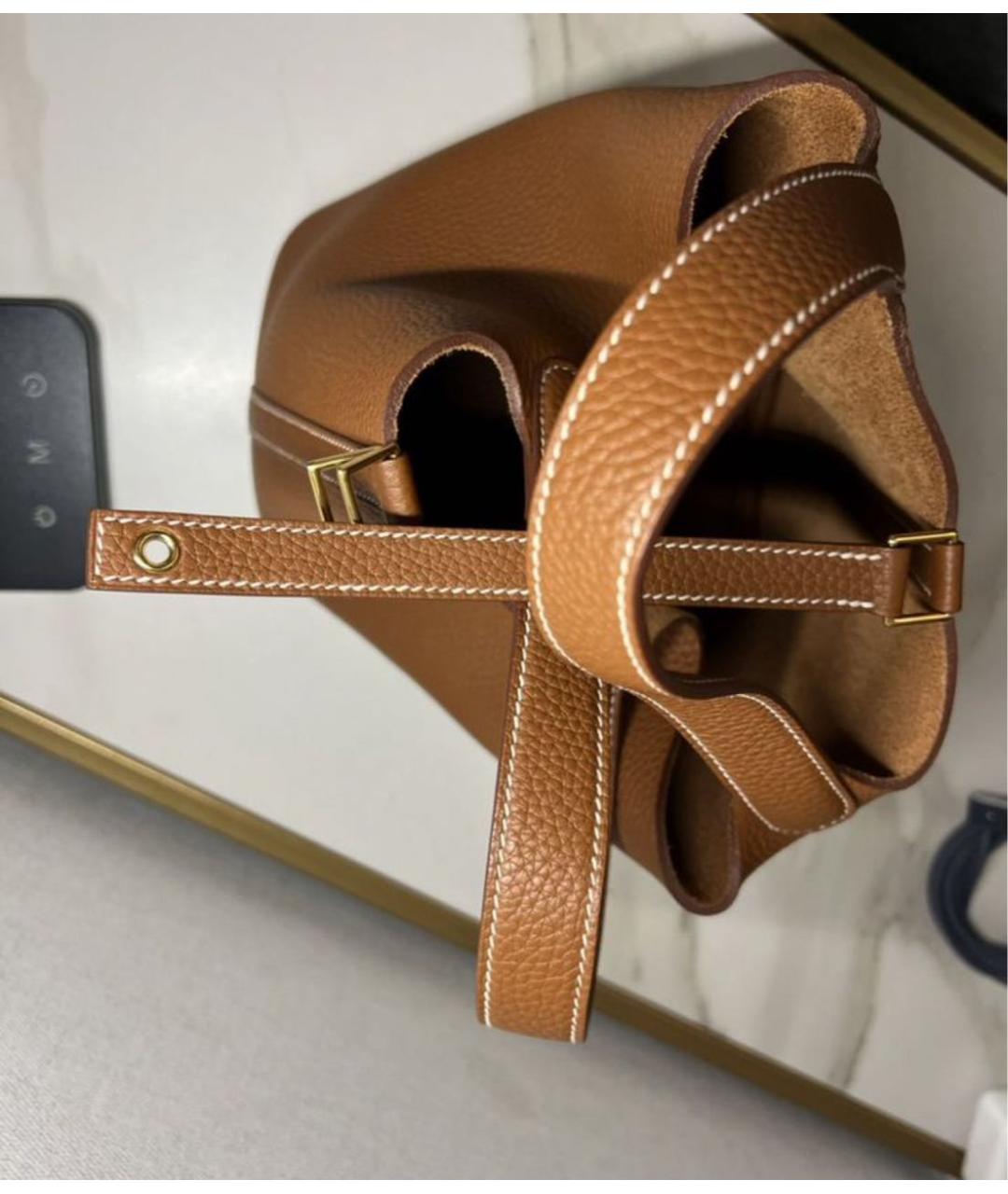 HERMES Коричневая кожаная сумка с короткими ручками, фото 7