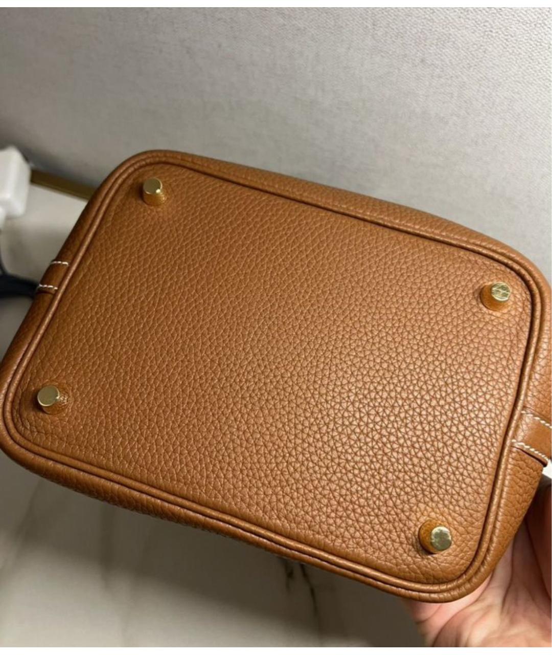 HERMES Коричневая кожаная сумка с короткими ручками, фото 6