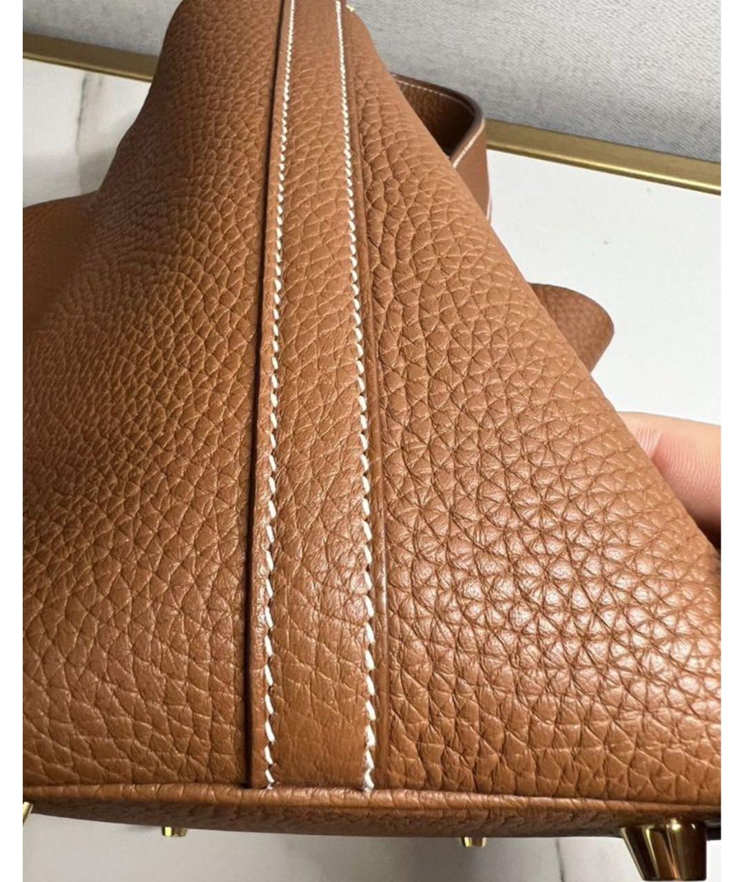 HERMES Коричневая кожаная сумка с короткими ручками, фото 8