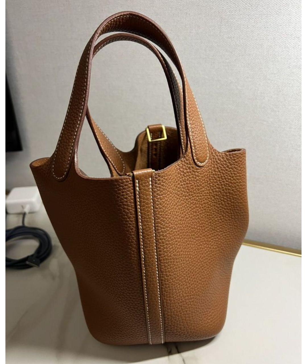 HERMES Коричневая кожаная сумка с короткими ручками, фото 9