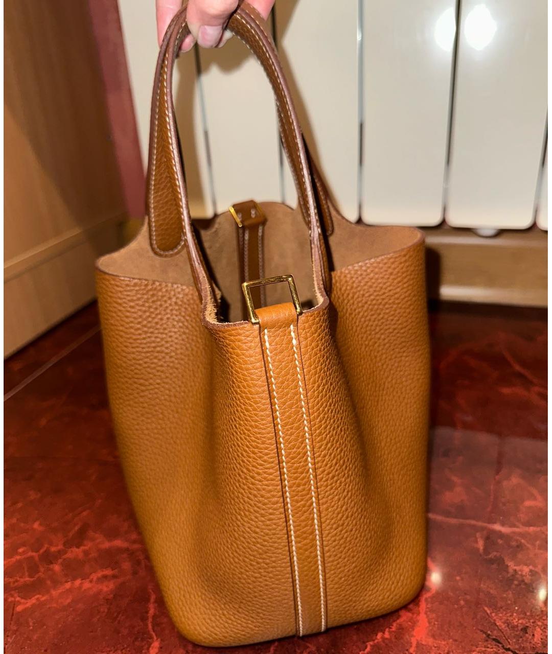 HERMES Коричневая кожаная сумка с короткими ручками, фото 3