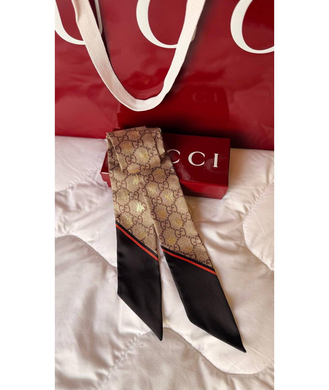 GUCCI Бежевый шелковый платок, фото 3