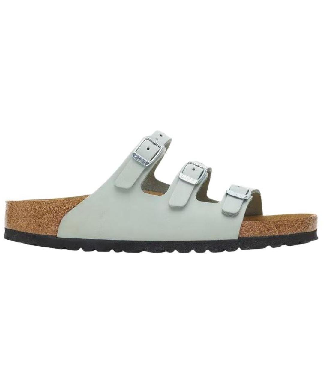 BIRKENSTOCK Голубые кожаные шлепанцы, фото 1