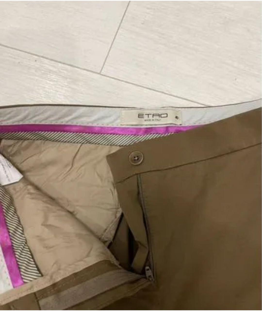 ETRO Коричневые хлопковые прямые брюки, фото 3