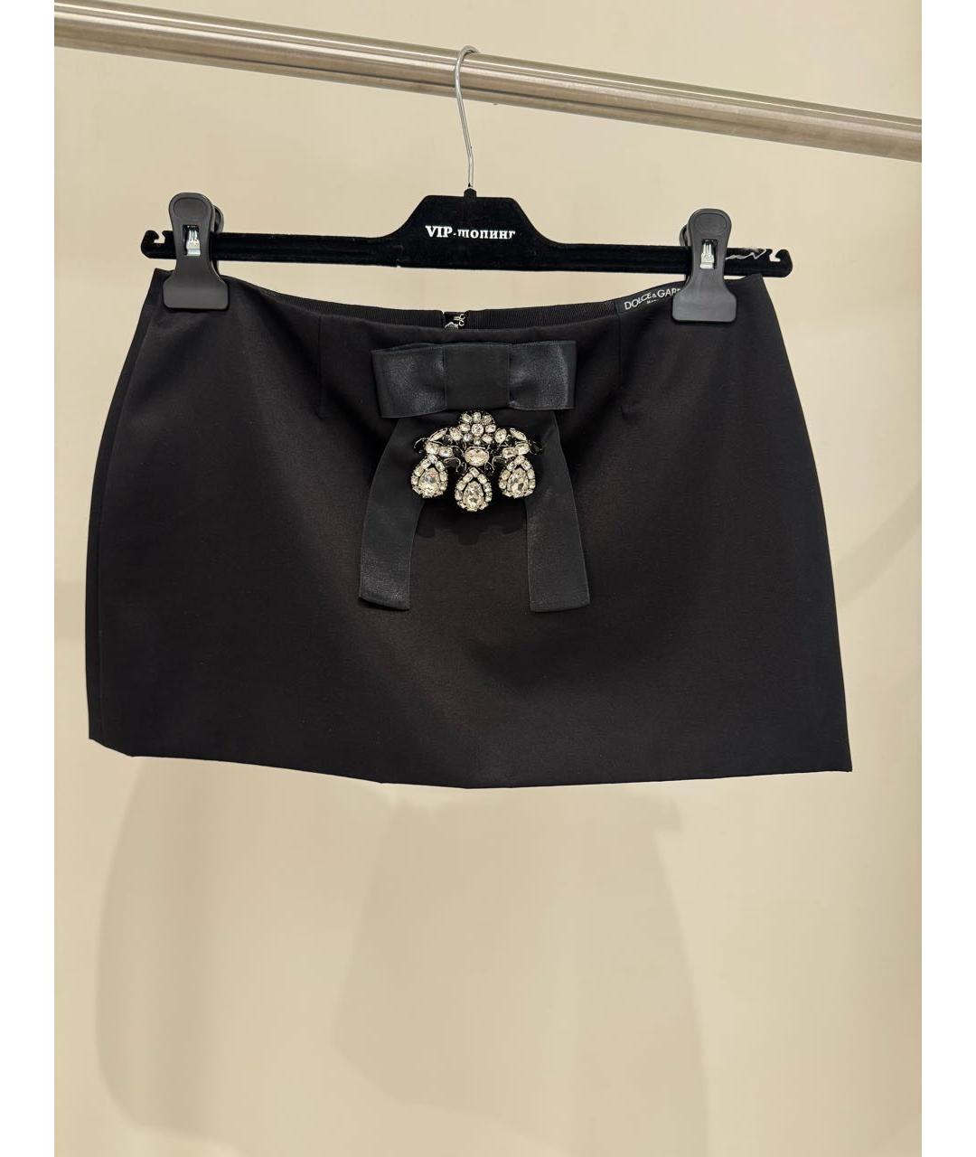 DOLCE&GABBANA Черная шелковая юбка мини, фото 2