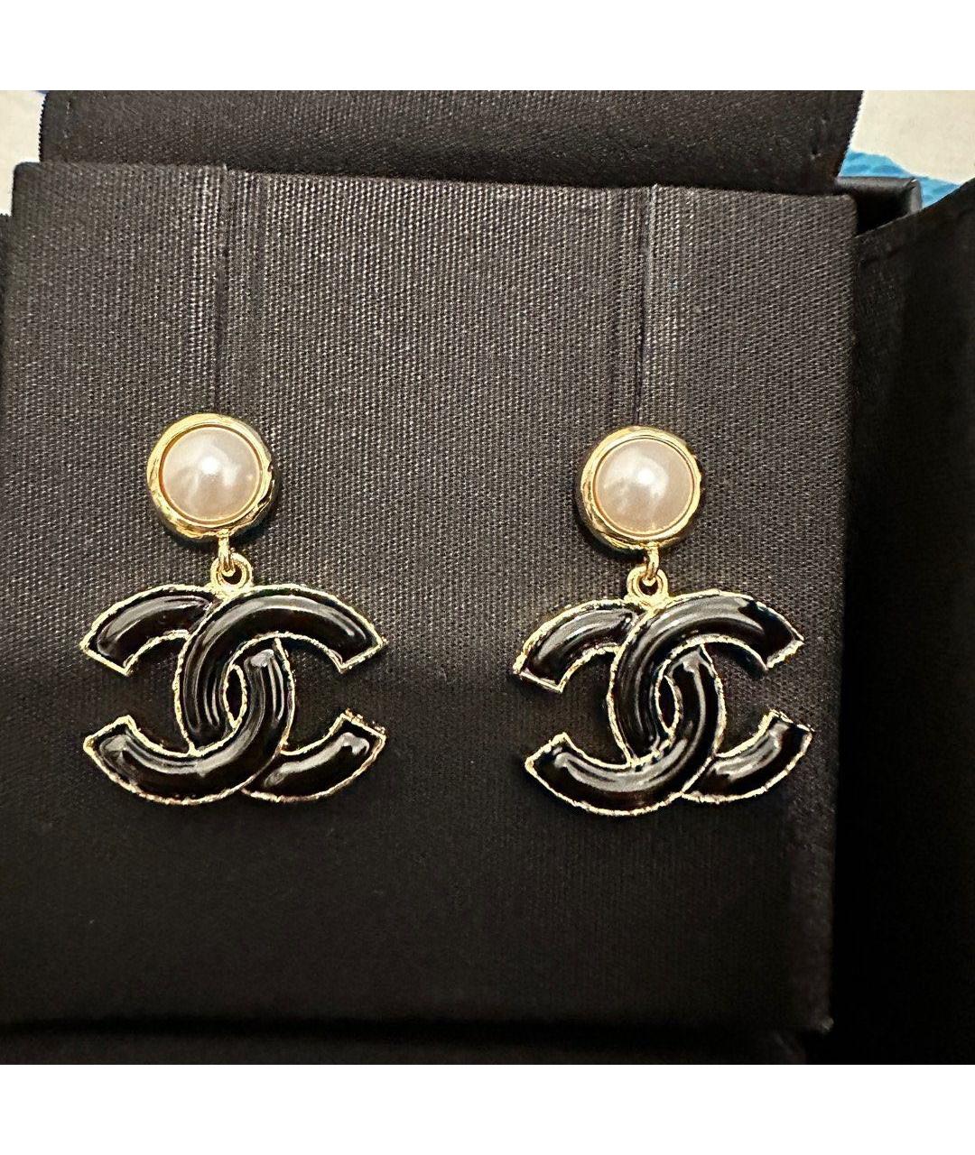 CHANEL Черные металлические серьги, фото 2