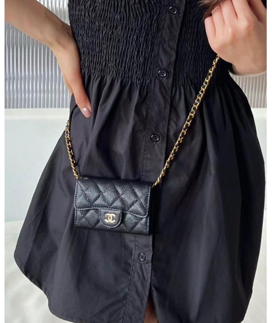 CHANEL Черный кожаный кошелек, фото 6