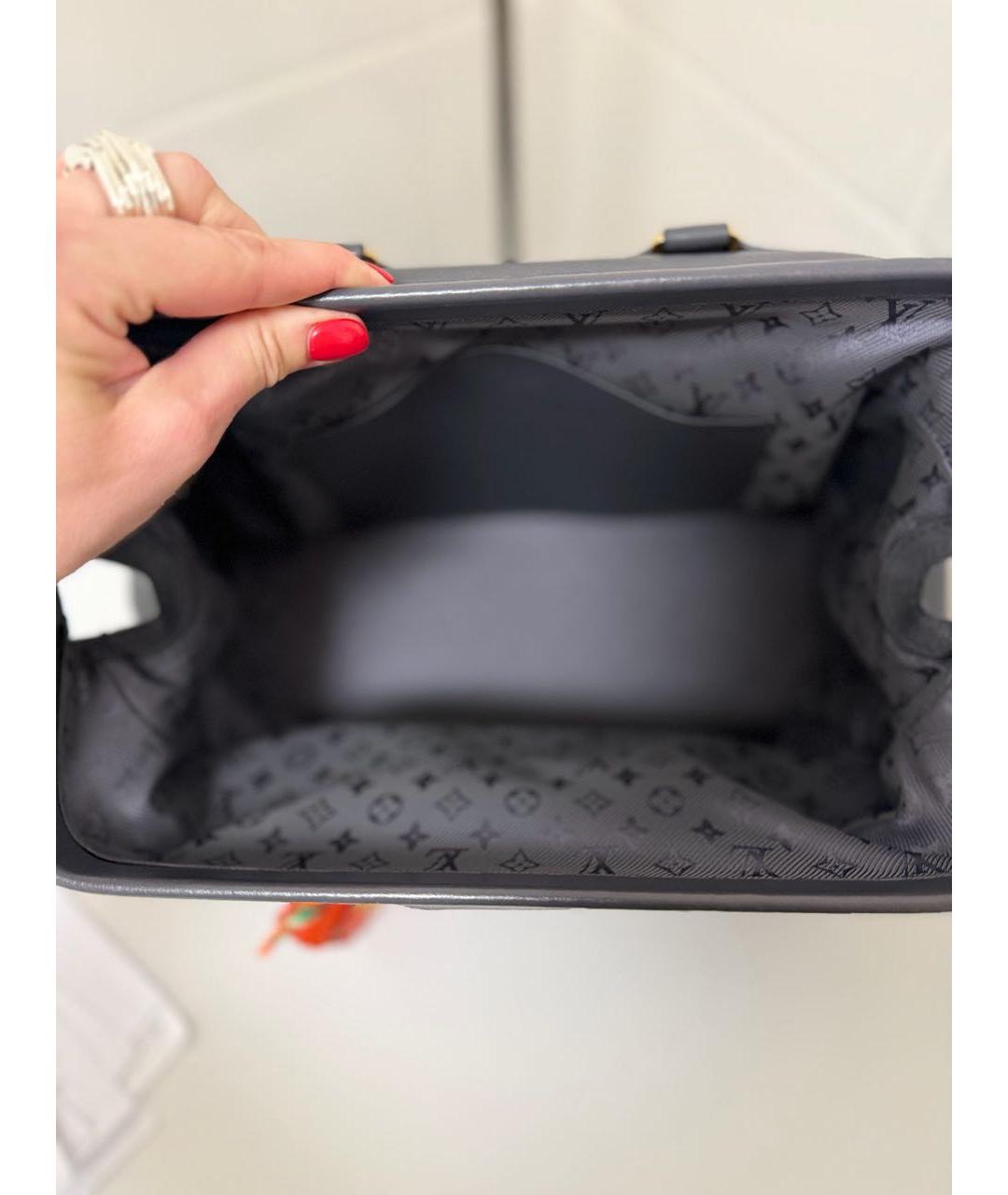 LOUIS VUITTON Антрацитовая кожаная сумка с короткими ручками, фото 5