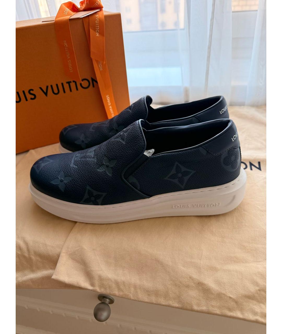 LOUIS VUITTON Синие кожаные лоферы, фото 8