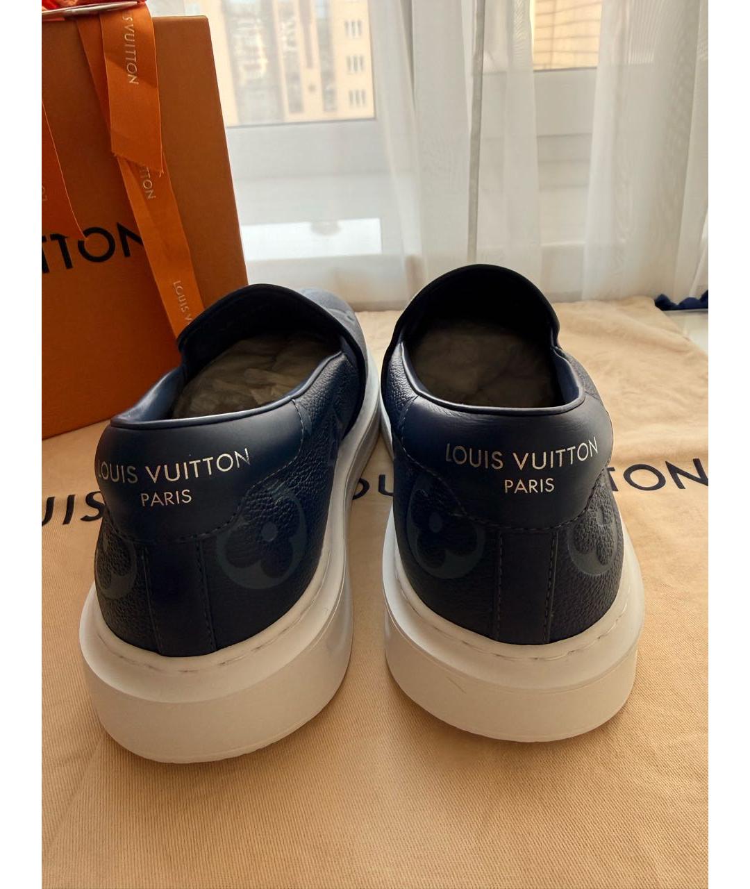 LOUIS VUITTON Синие кожаные лоферы, фото 4