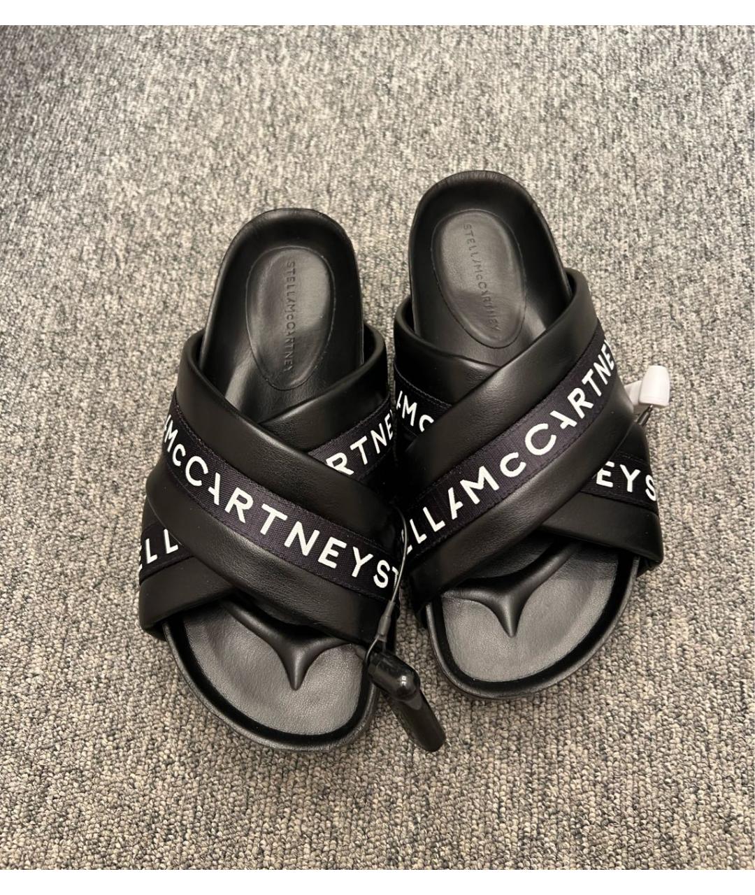 STELLA MCCARTNEY Черные кожаные шлепанцы, фото 2