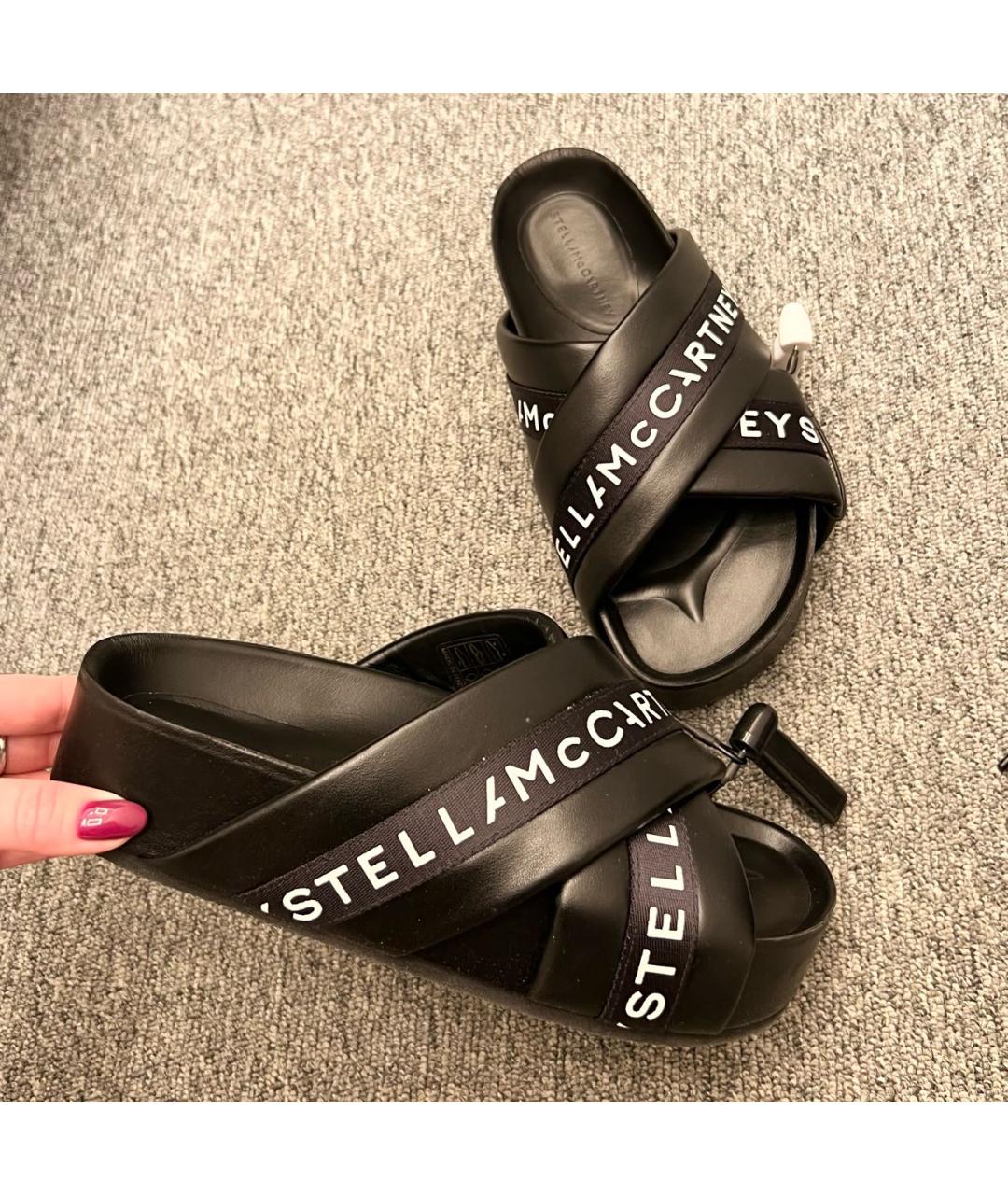 STELLA MCCARTNEY Черные кожаные шлепанцы, фото 4