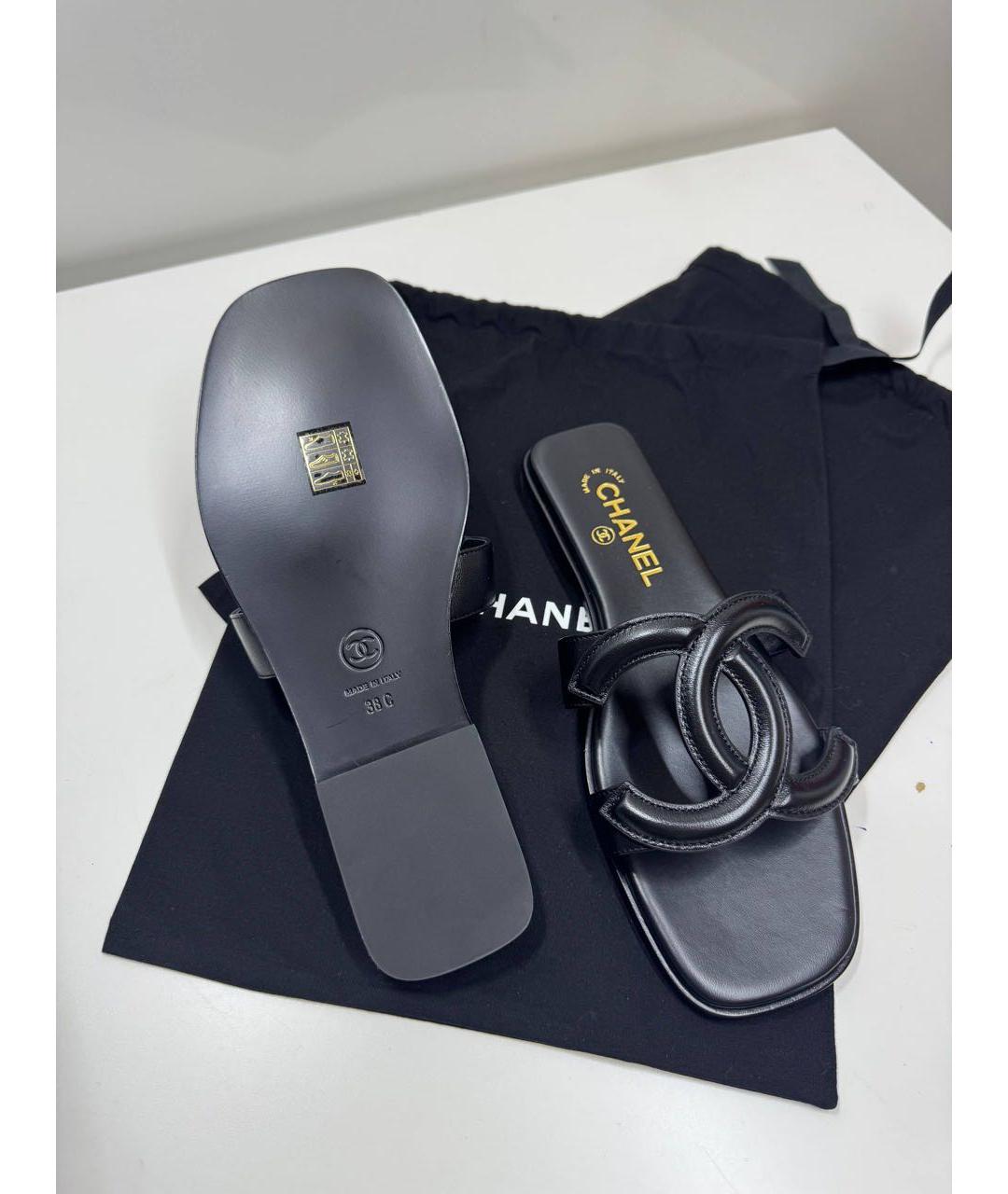 CHANEL Черные кожаные сандалии, фото 4