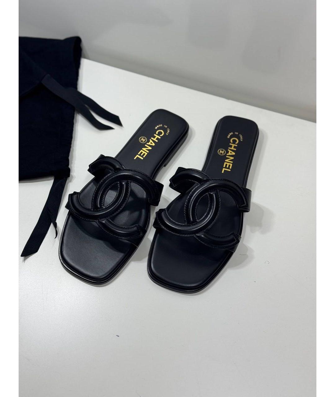 CHANEL Черные кожаные сандалии, фото 5