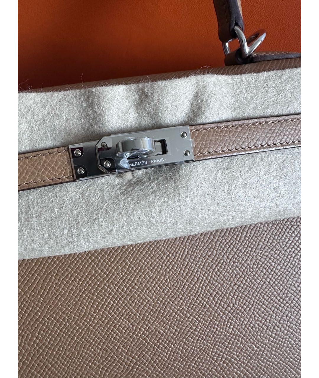 HERMES Бежевая кожаная сумка с короткими ручками, фото 5