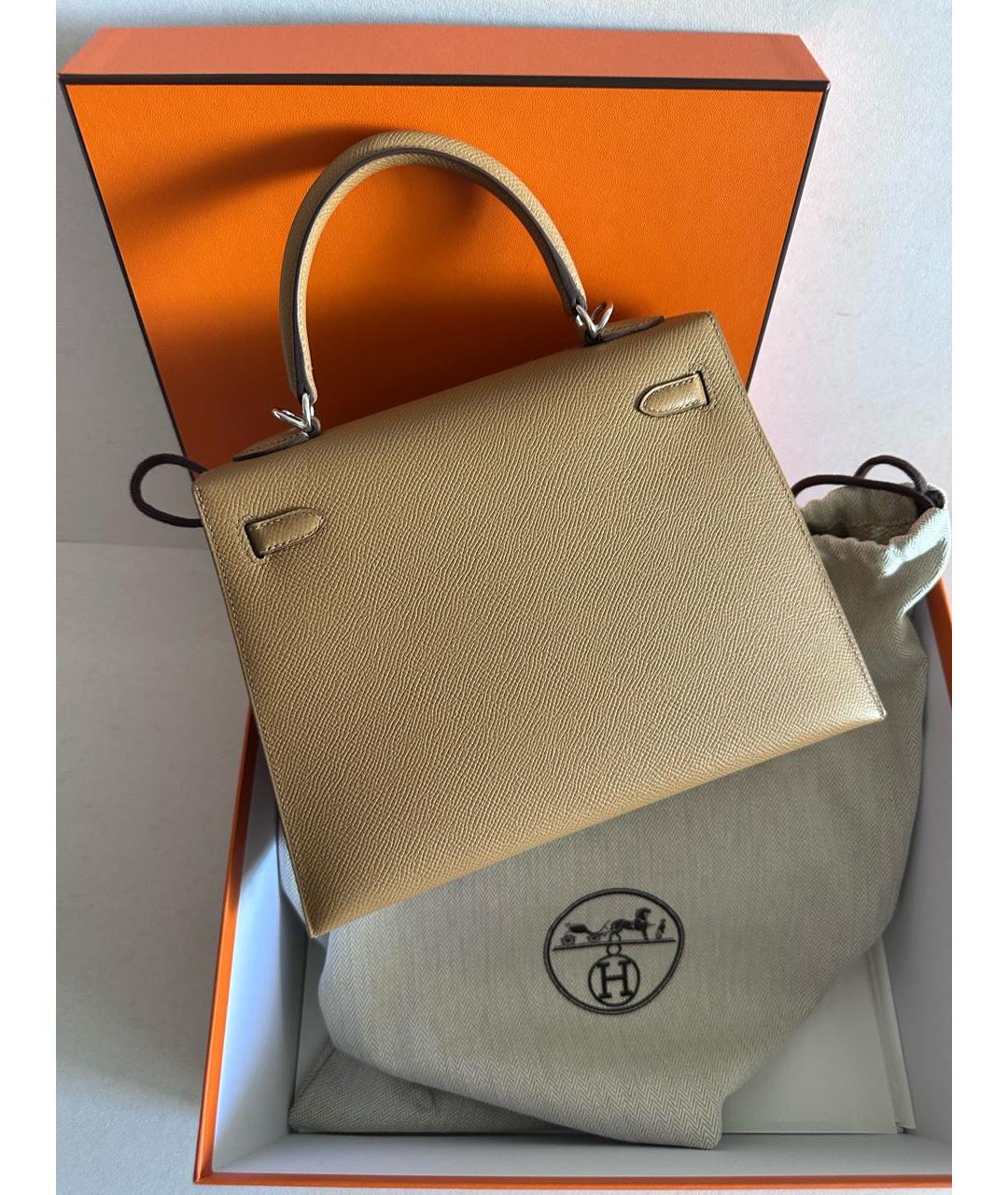 HERMES Бежевая кожаная сумка с короткими ручками, фото 3