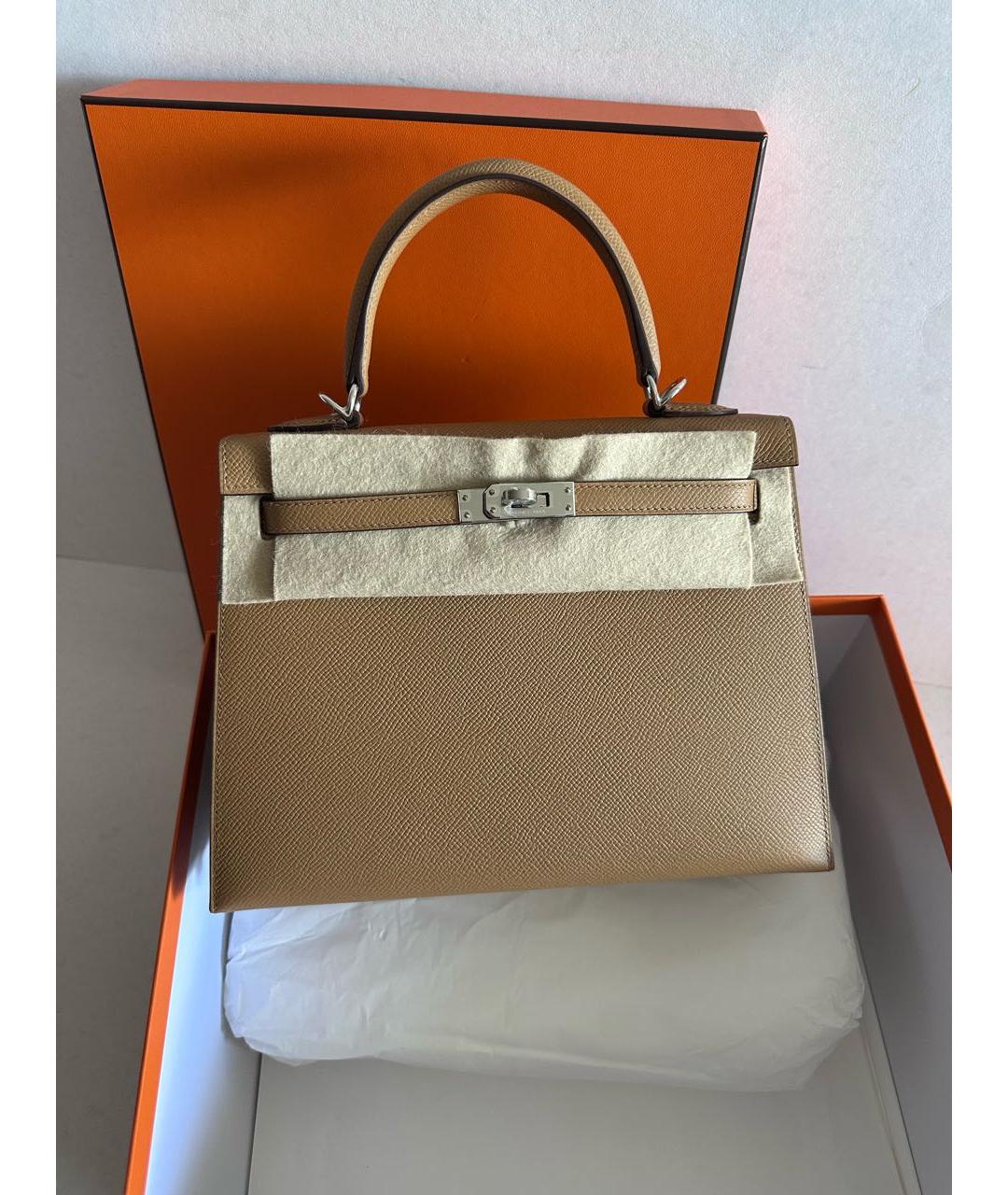 HERMES Бежевая кожаная сумка с короткими ручками, фото 2