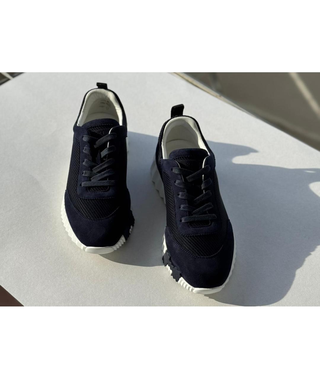 HERMES Темно-синие замшевые кроссовки, фото 4