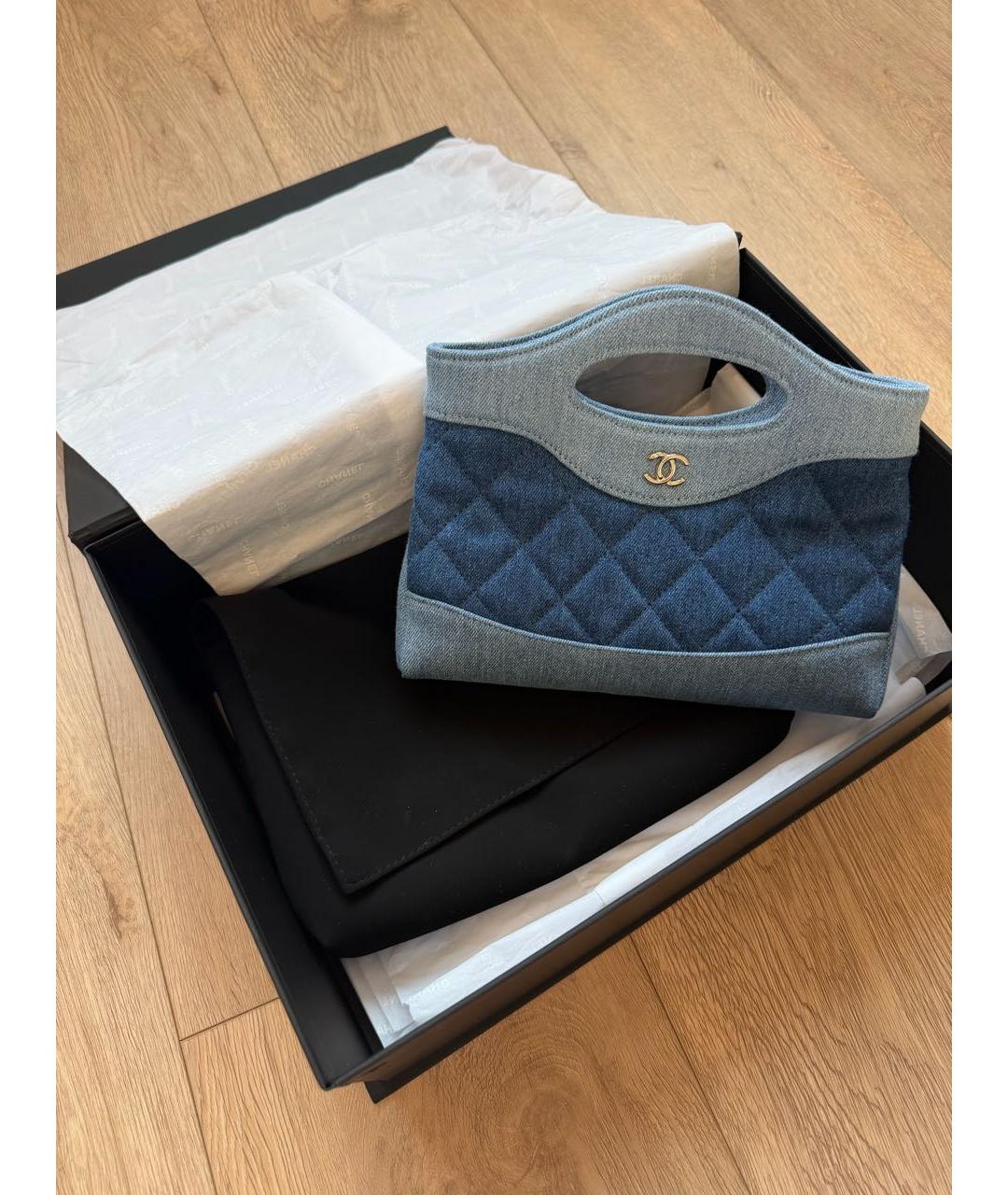 CHANEL Голубая деним сумка с короткими ручками, фото 2