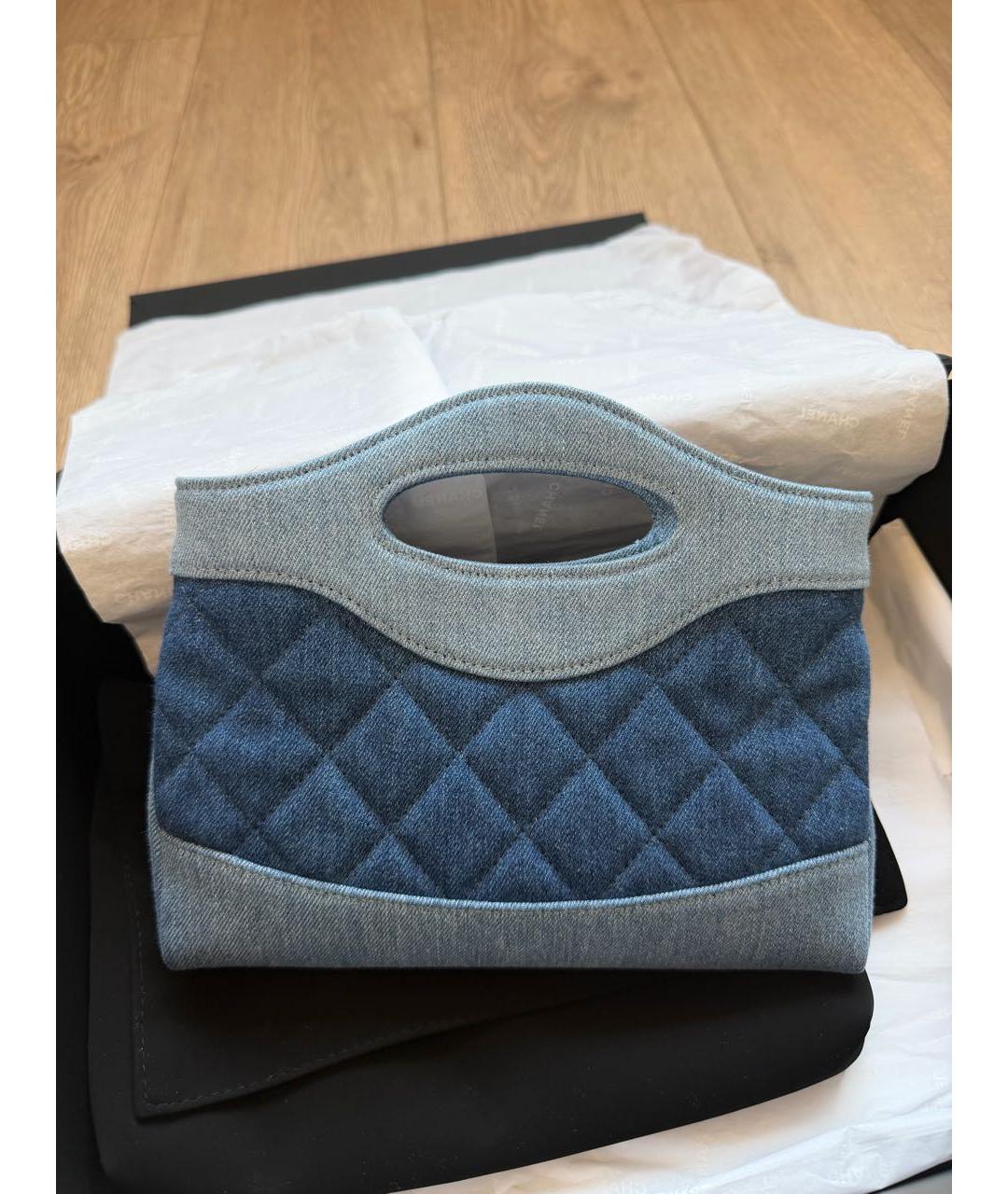 CHANEL Голубая деним сумка с короткими ручками, фото 3