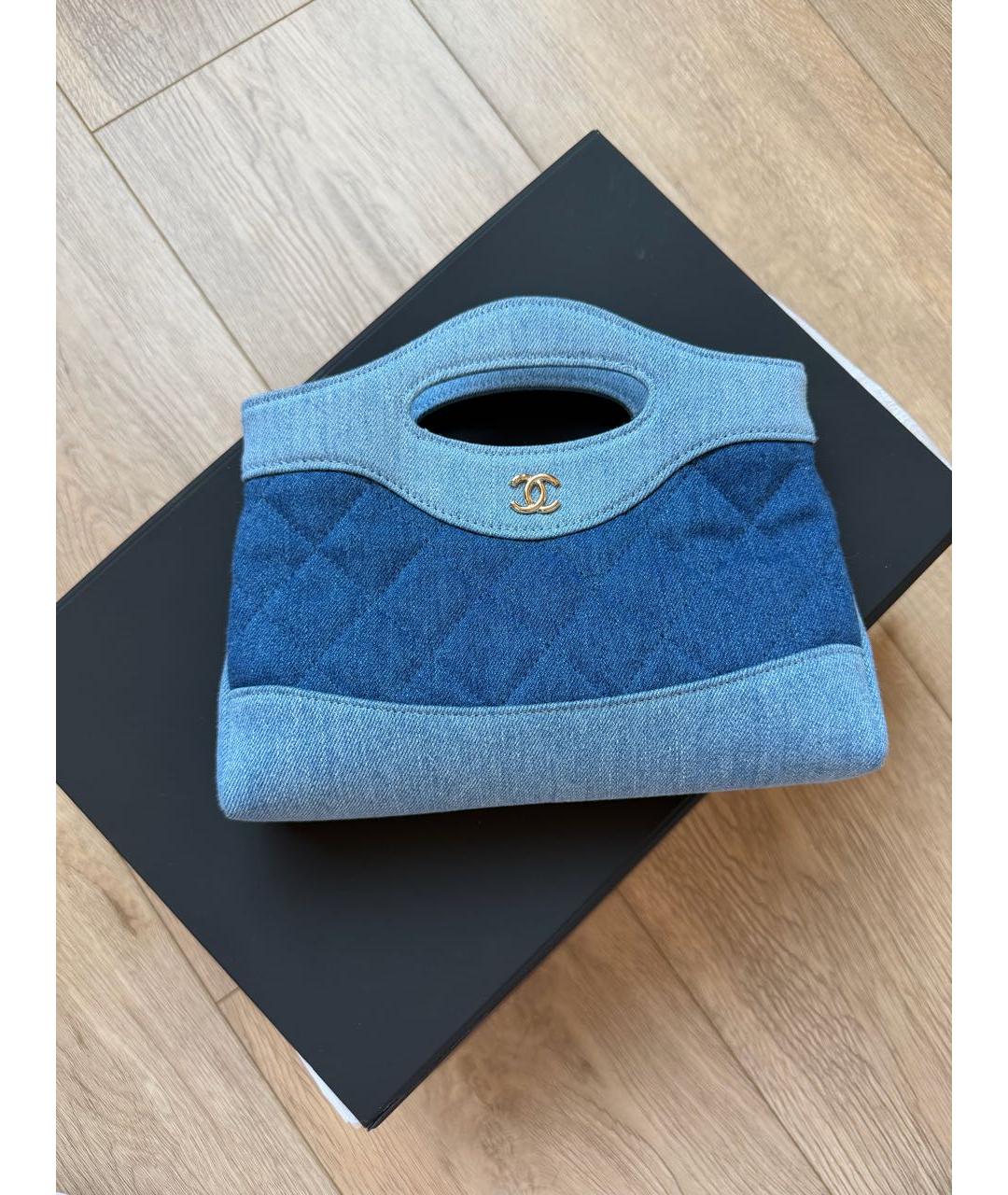 CHANEL Голубая деним сумка с короткими ручками, фото 8