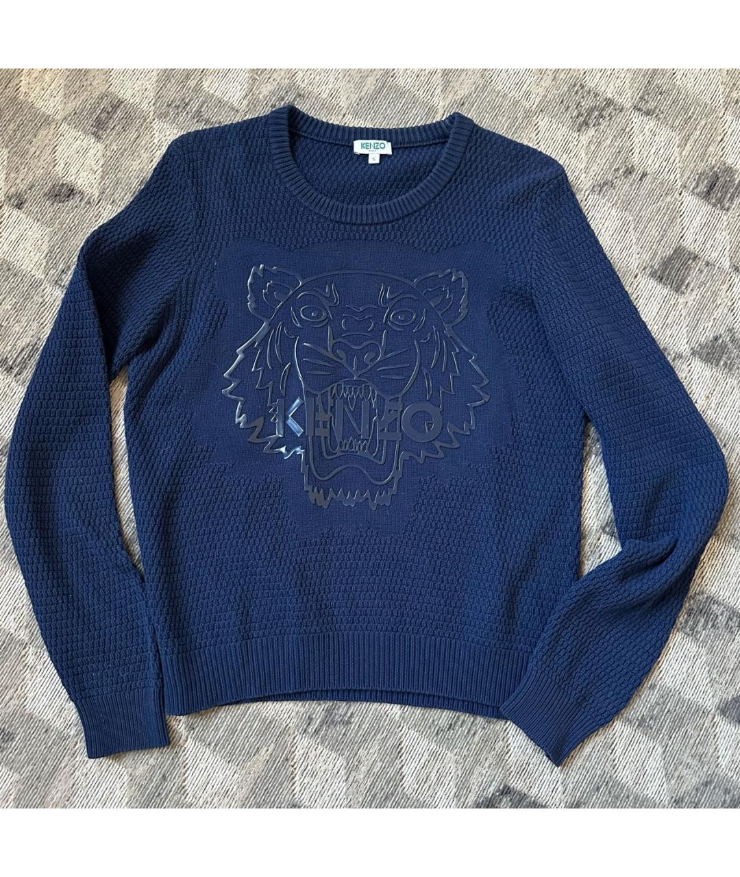 KENZO Синий хлопко-эластановый джемпер / свитер, фото 8