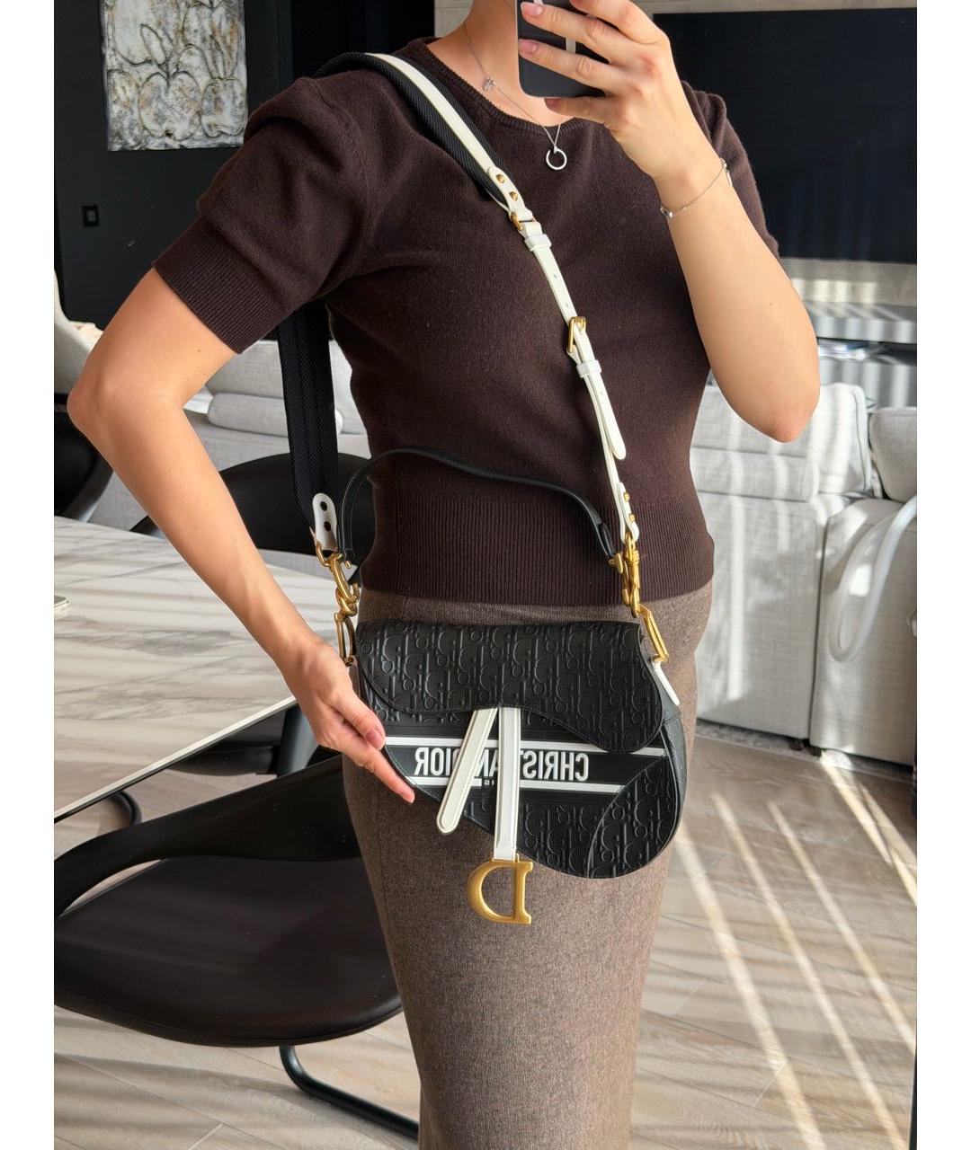 CHRISTIAN DIOR Черная кожаная сумка через плечо, фото 6