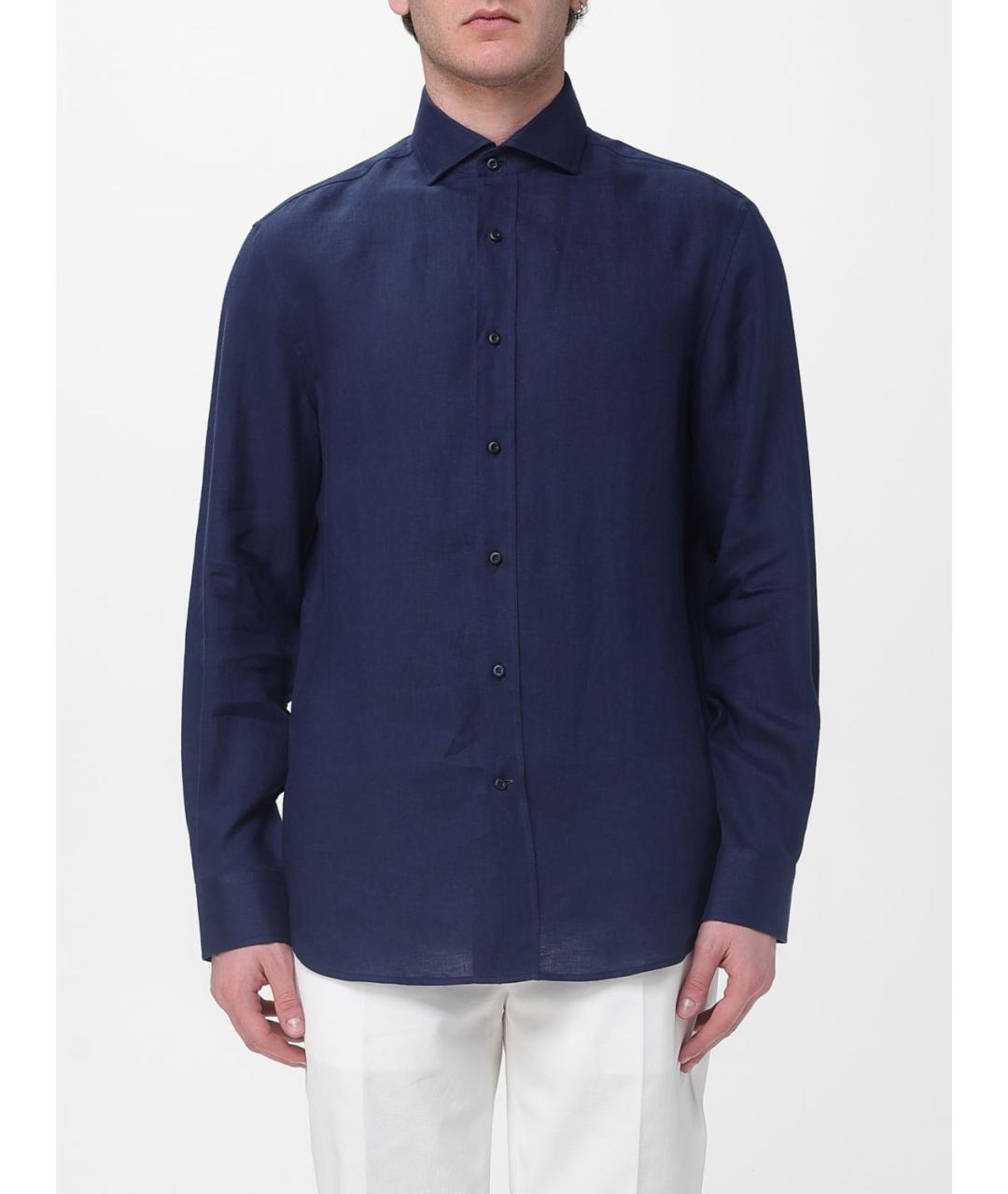 BRUNELLO CUCINELLI Синяя льняная кэжуал рубашка, фото 6