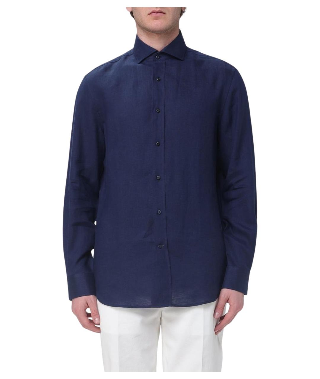 BRUNELLO CUCINELLI Синяя льняная кэжуал рубашка, фото 1