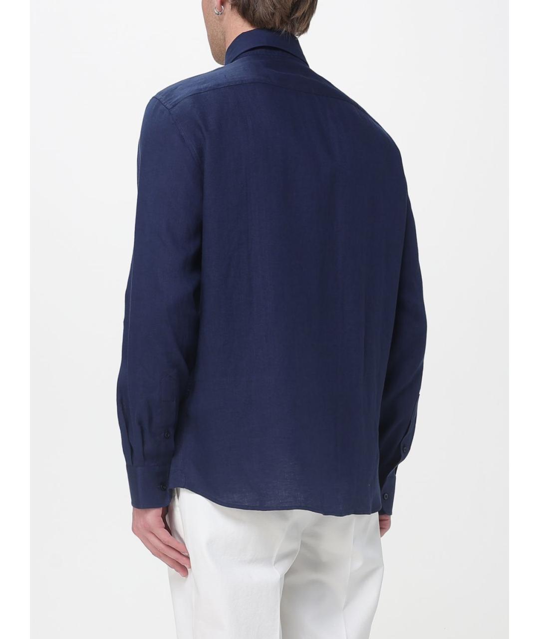 BRUNELLO CUCINELLI Синяя льняная кэжуал рубашка, фото 3