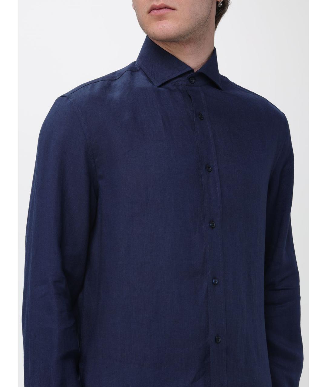 BRUNELLO CUCINELLI Синяя льняная кэжуал рубашка, фото 5