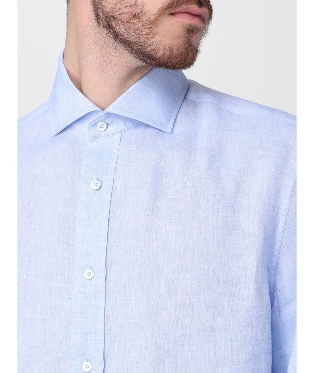 BRUNELLO CUCINELLI Голубая льняная кэжуал рубашка, фото 5
