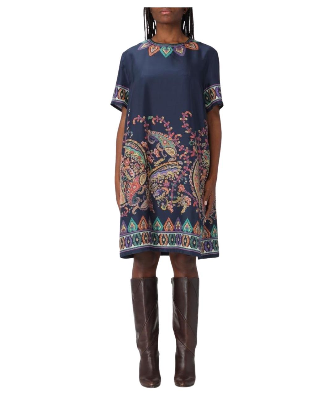 ETRO Синее шелковое повседневное платье, фото 1