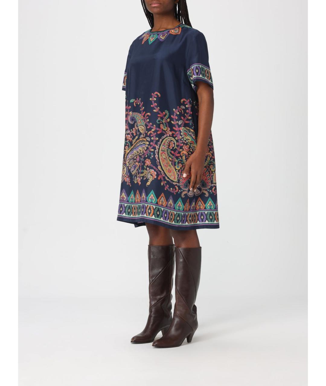 ETRO Синее шелковое повседневное платье, фото 3