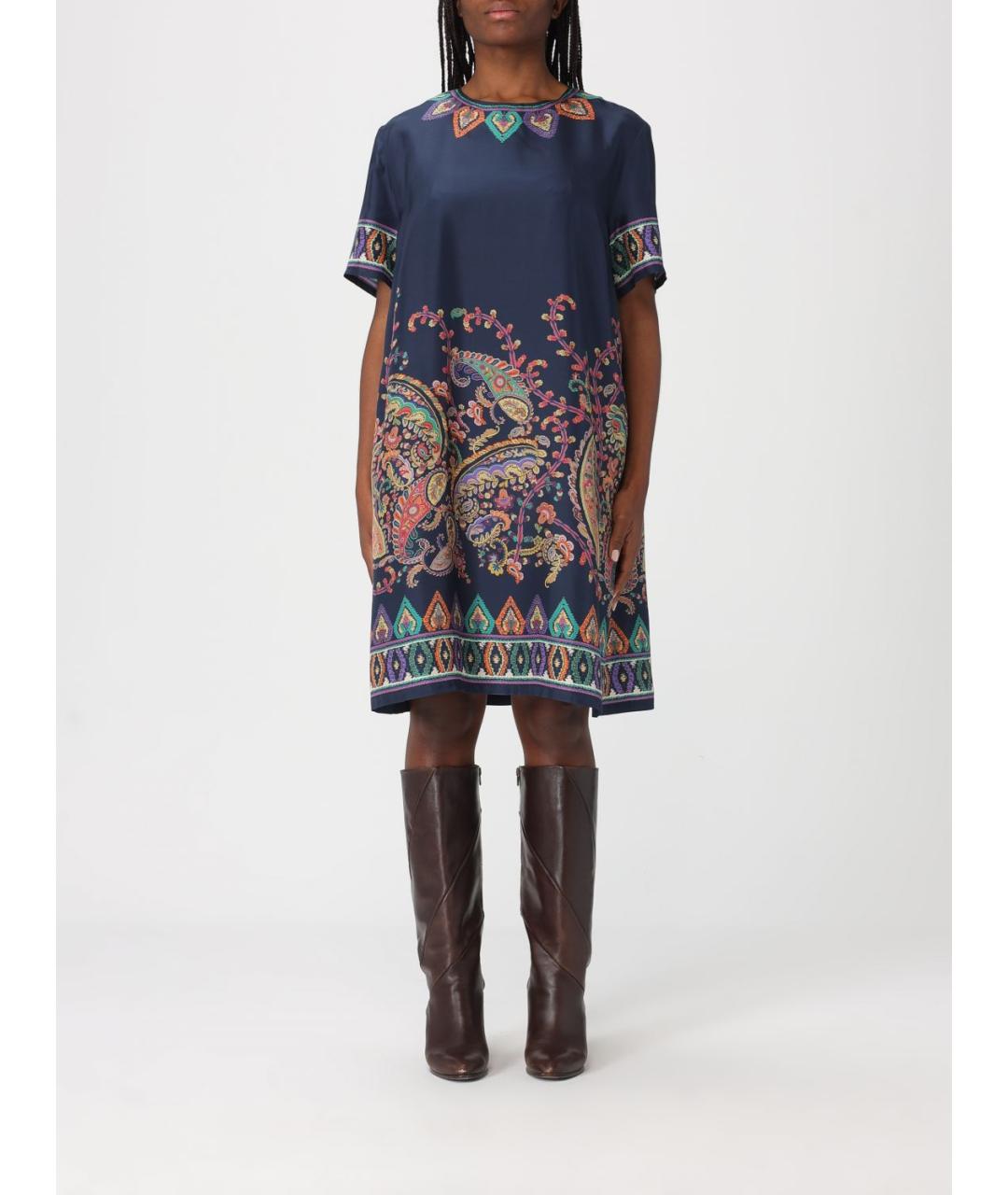 ETRO Синее шелковое повседневное платье, фото 5