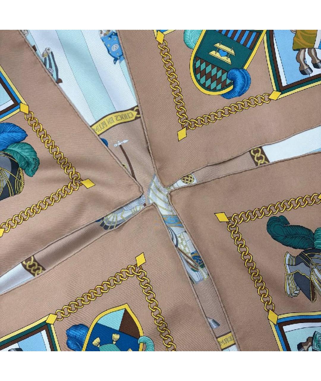 HERMES Коричневый шелковый платок, фото 8